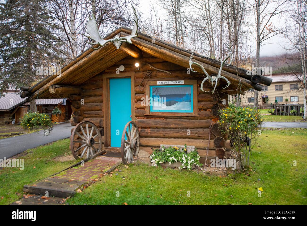 Massage Therapy Cabin at Chena Hot Springs in Fairbanks, Alaska Stock