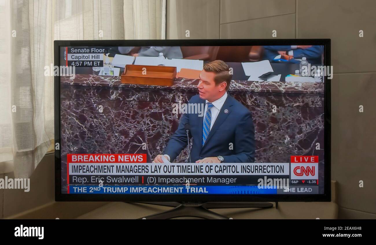 CNN live coverage of Trump 2nd Impeachment Trial Stock Photo