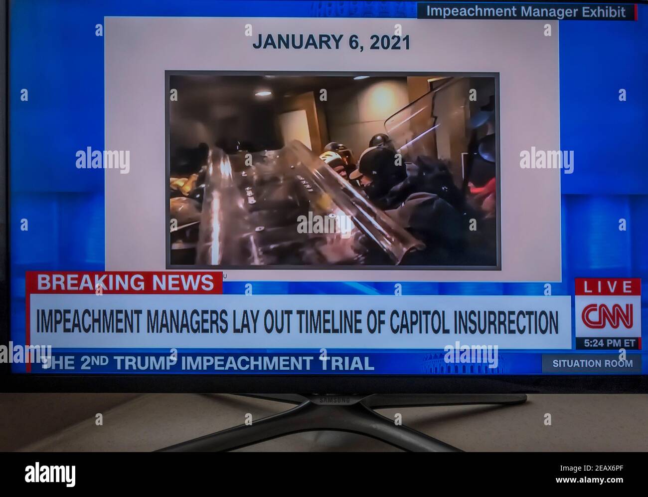 CNN live coverage of Trump 2nd Impeachment Trial Stock Photo