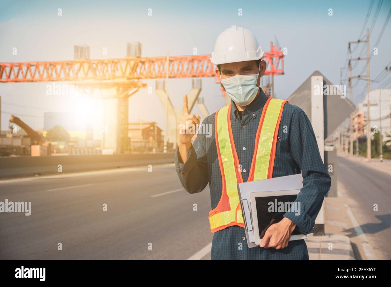 Architecture Engineer man work in building site construction