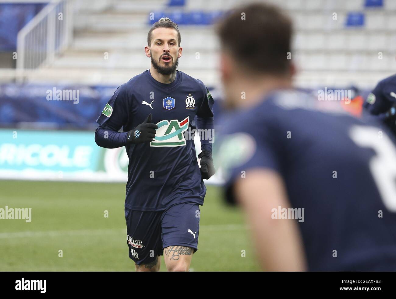 Dario Benedetto of Marseille celebrates his goal during the French Cup,  round of 64 football match between AJ Auxerre (AJA) and / LM Stock Photo -  Alamy
