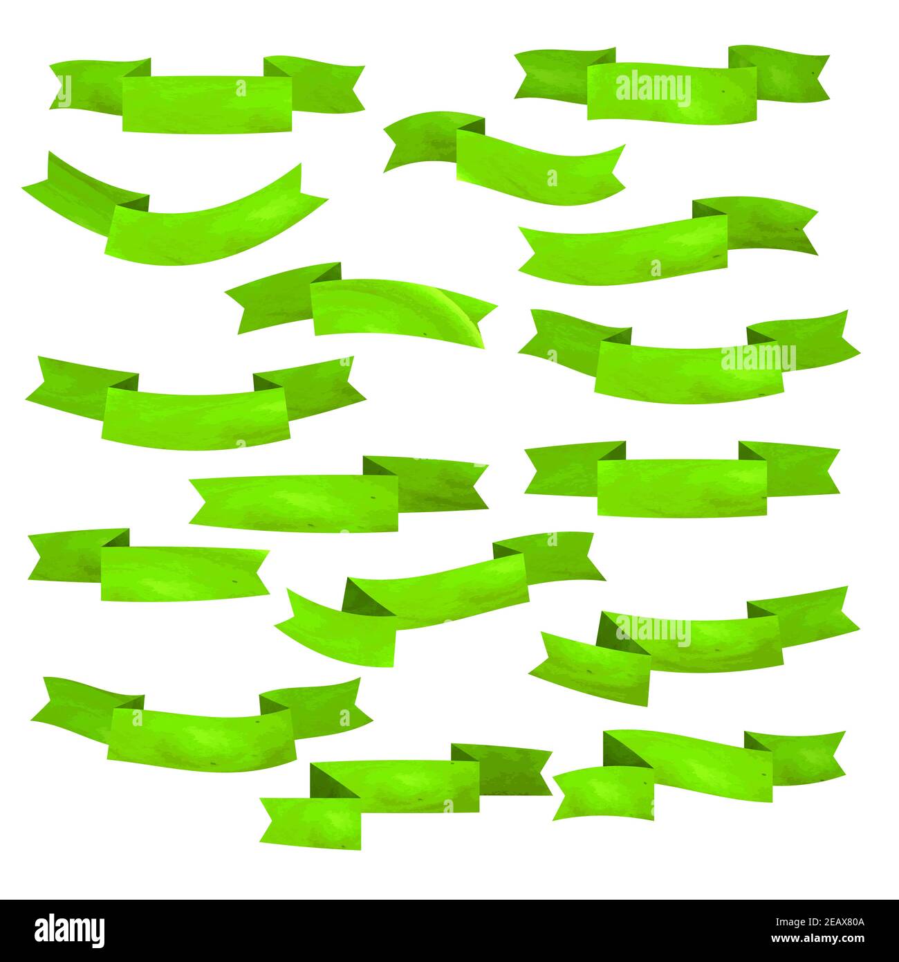 Set of green flat ribbons isolated on white background. Ribbon banner ...