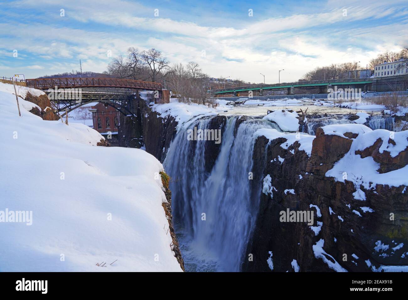 PATERSON, NJ 6 FEB 2021 Winter view of the Great Falls of the Passaic