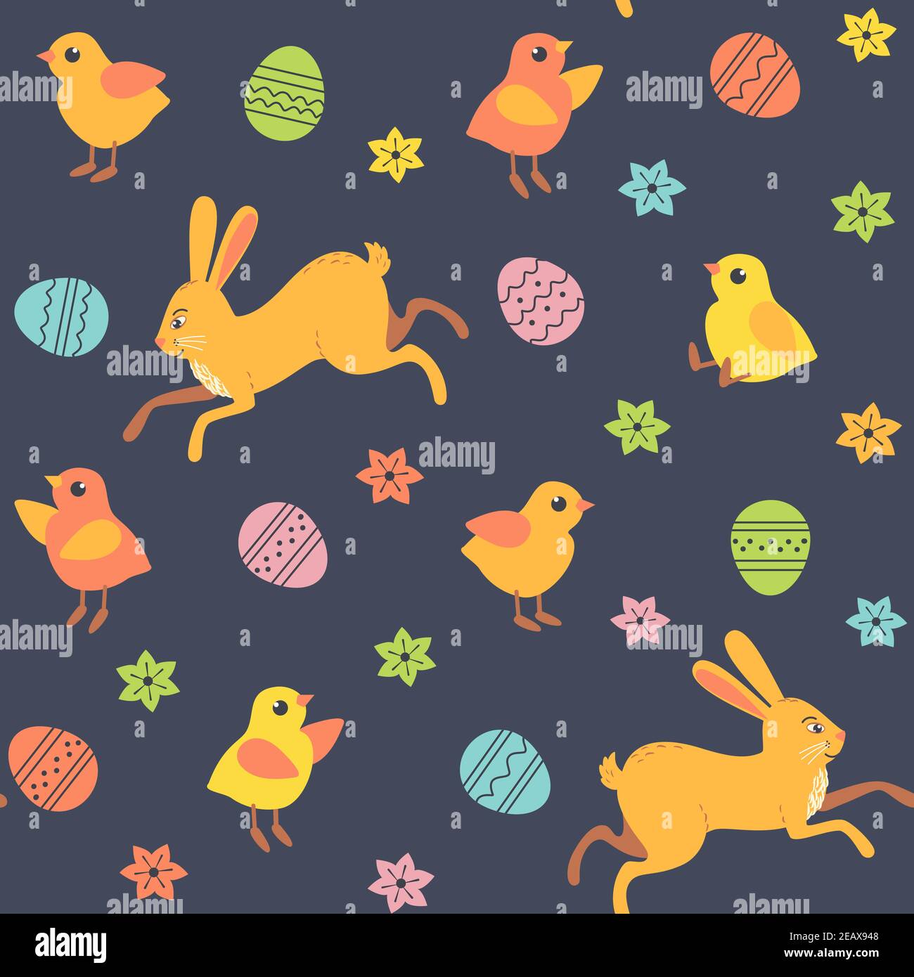Cute Easter Rabbit, Chicken Seasonal Decorative seamless vector pattern Stock Vector