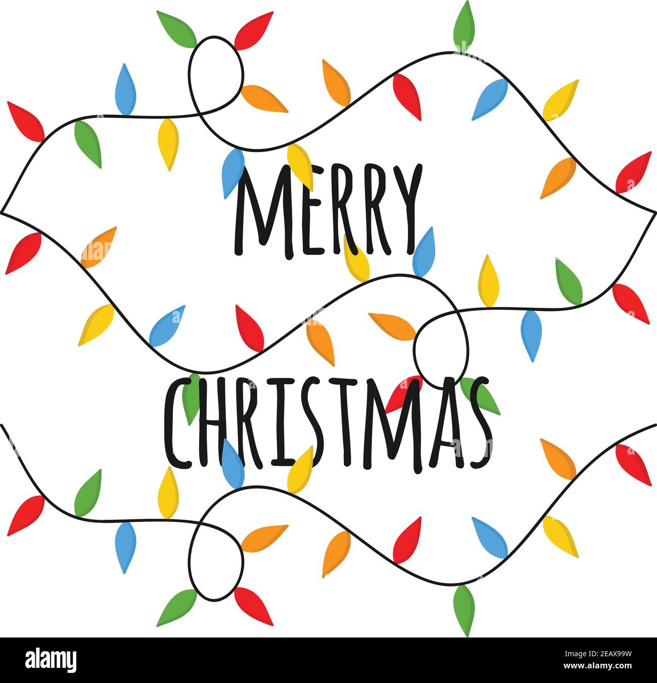 Merry Christmas vector illustration. Xmas festive, holiday colorful lights on string with