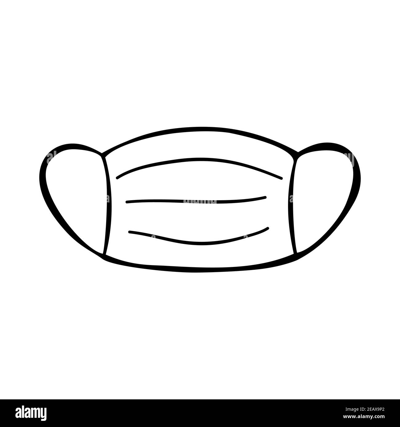 Simple hand drawn medical face mask icon. Isolated on a white background. Vector stock illustrarion. Stock Vector