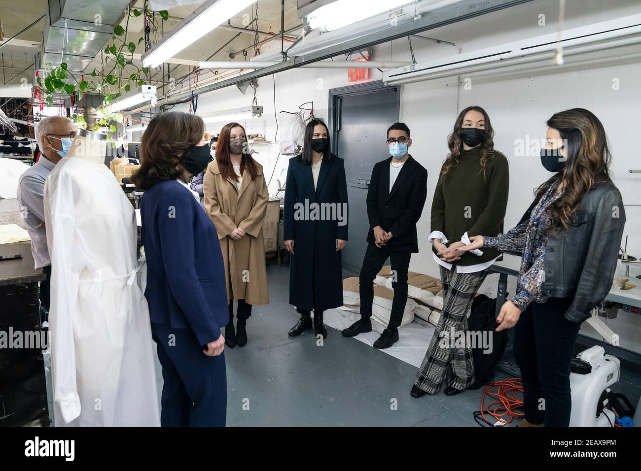New York, United States. 10th Feb, 2021. LG Kathy Hochul visits Four Seasons Fashion as part of women-owned nonprofit Garment District for Gowns on 39th street of Manhattan in New York on February 10, 2021. LG was touring Four Season Fashion company owned by Tony Singh (L) and presented by women who started nonprofit Garment District for Gowns (from the right) Rachel Rothenberg, Amy Tiefermann, Emmanuel Nunez, Alessandra Dean, Alexandra Baylis. (Photo by Lev Radin/Sipa USA) Credit: Sipa USA/Alamy Live News Stock Photo