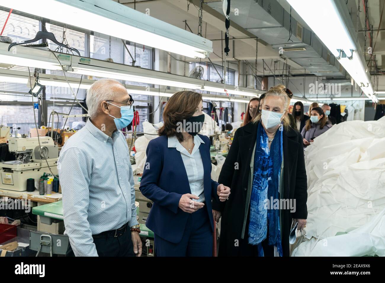 New York, NY - February 10, 2021: LG Kathy Hochul visits Four Seasons Fashion as part of women-owned nonprofit Garment District for Gowns on 39th street of Manhattan Stock Photo