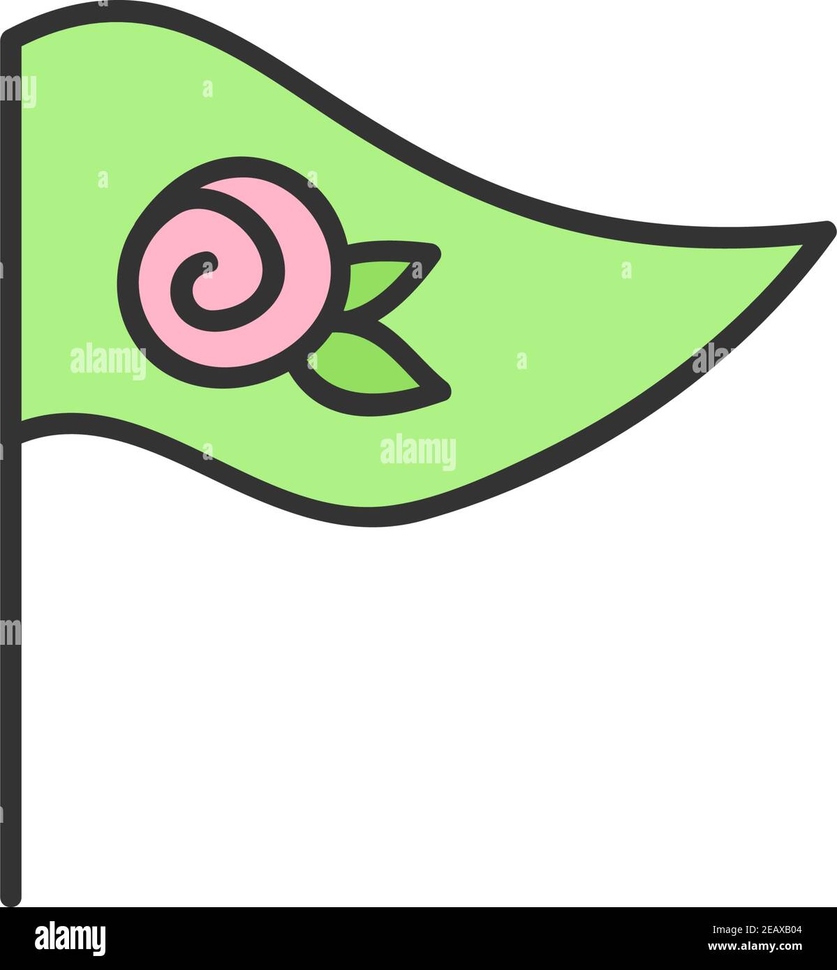 Flag with rose vector illustration. Simple green flag with symbol of