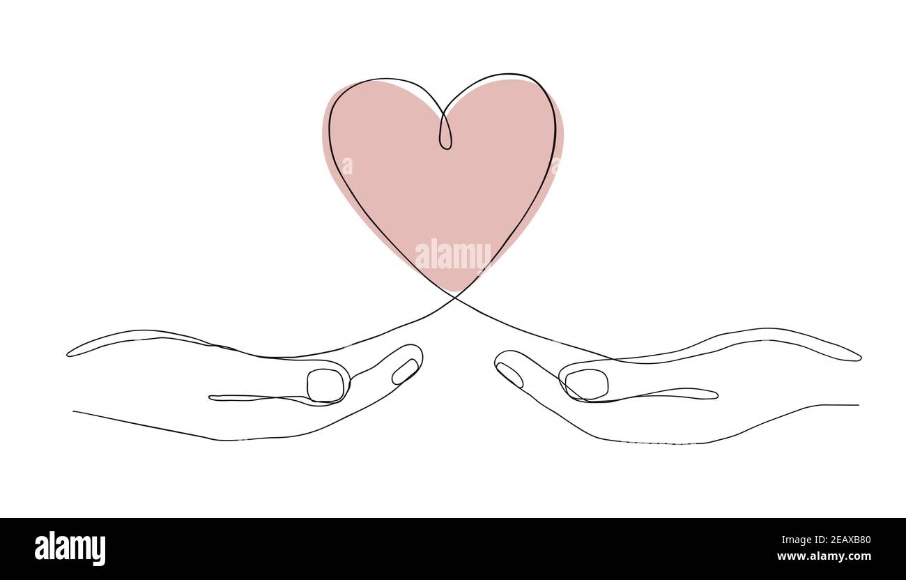 Single continuous line drawing of hands holding a heart on white  background. Modern vector illustration for Valentine day banner, web,  design element Stock Vector Image \u0026 Art - Alamy, image size:1300x832