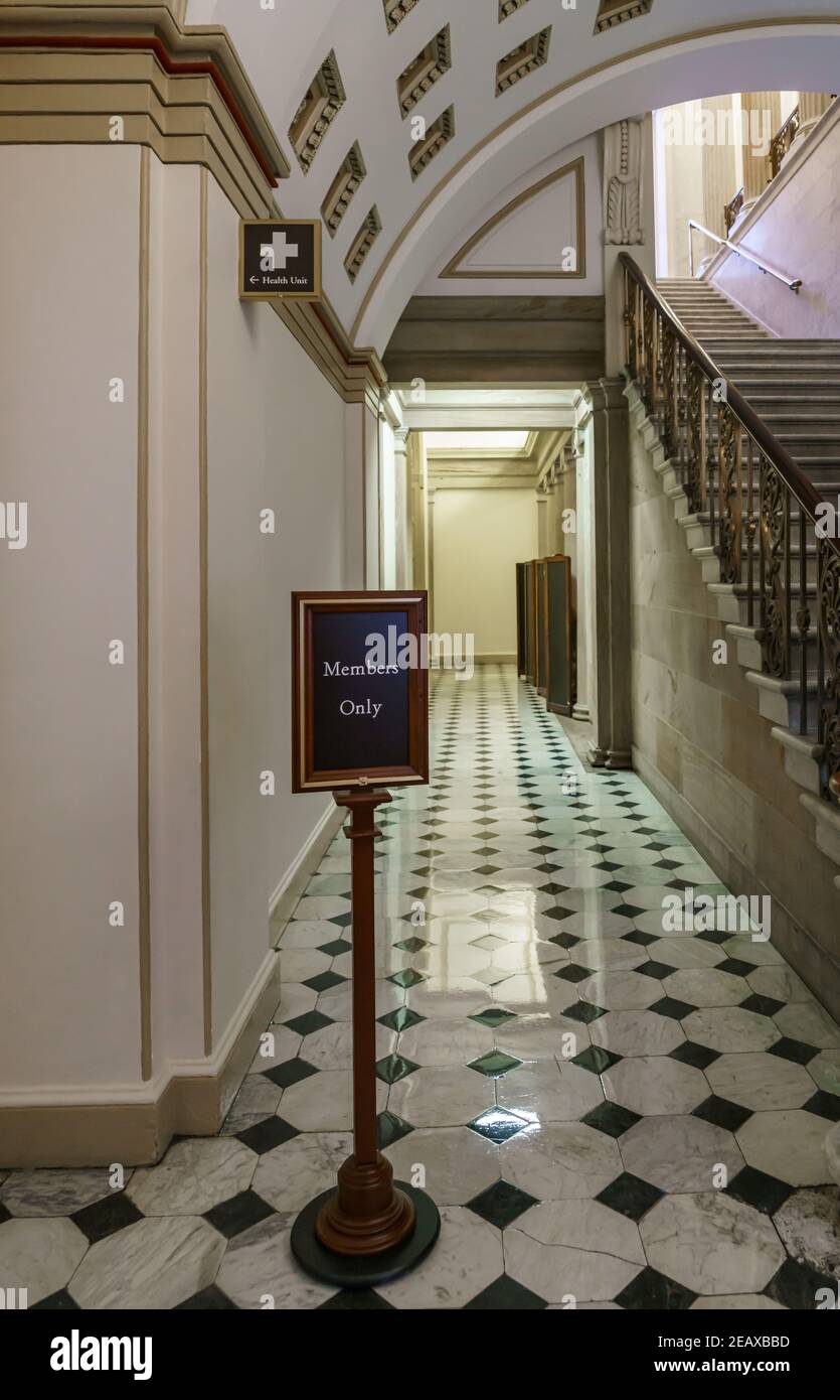 Hallway of the US Capitol Building leading to areas reserved for members of Congress. Stock Photo