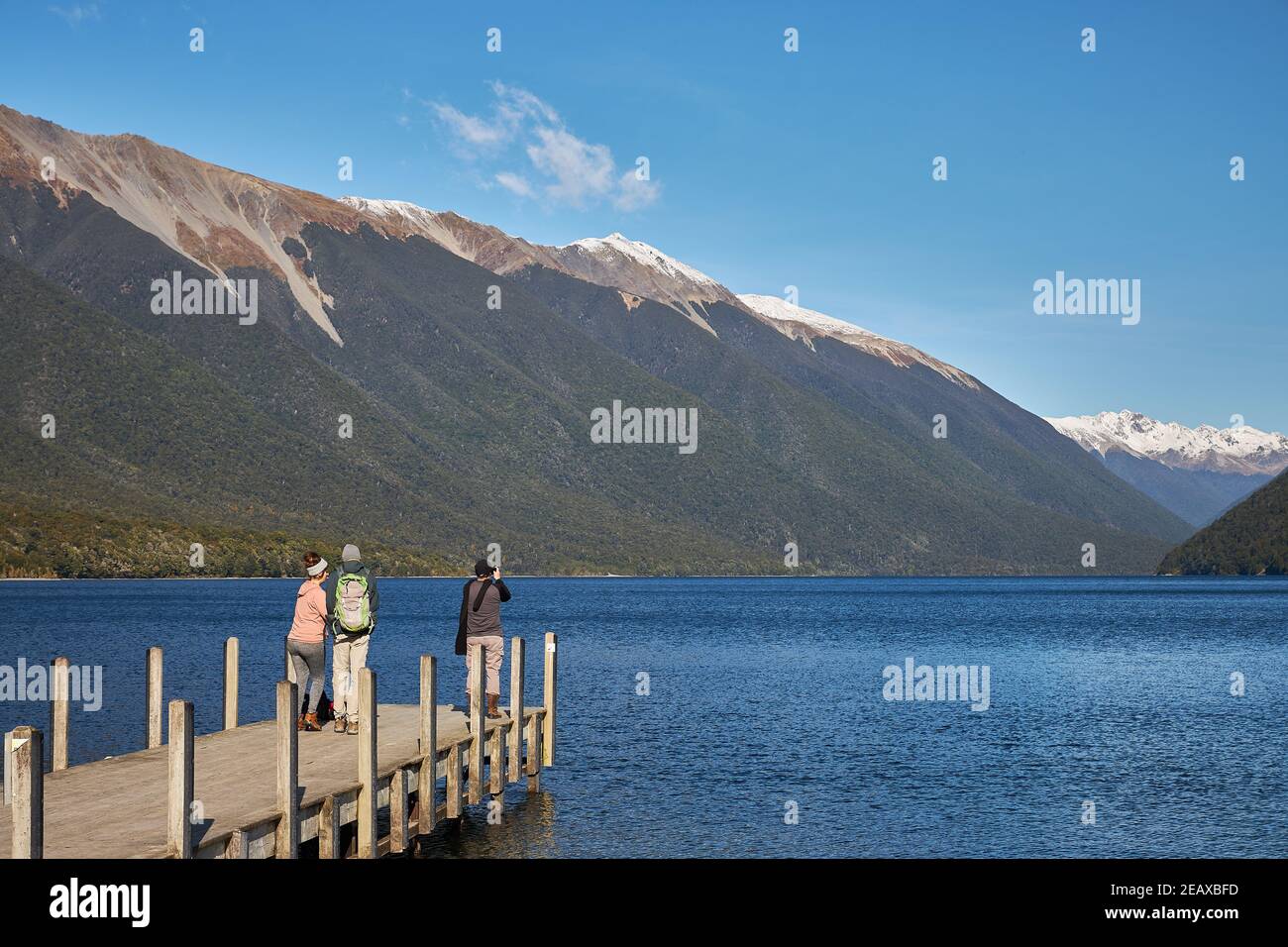 Photo opportunity at Lake Rotoiti in Nelson Lakes National Park in the Tasman District of New Zealand's South Island Stock Photo