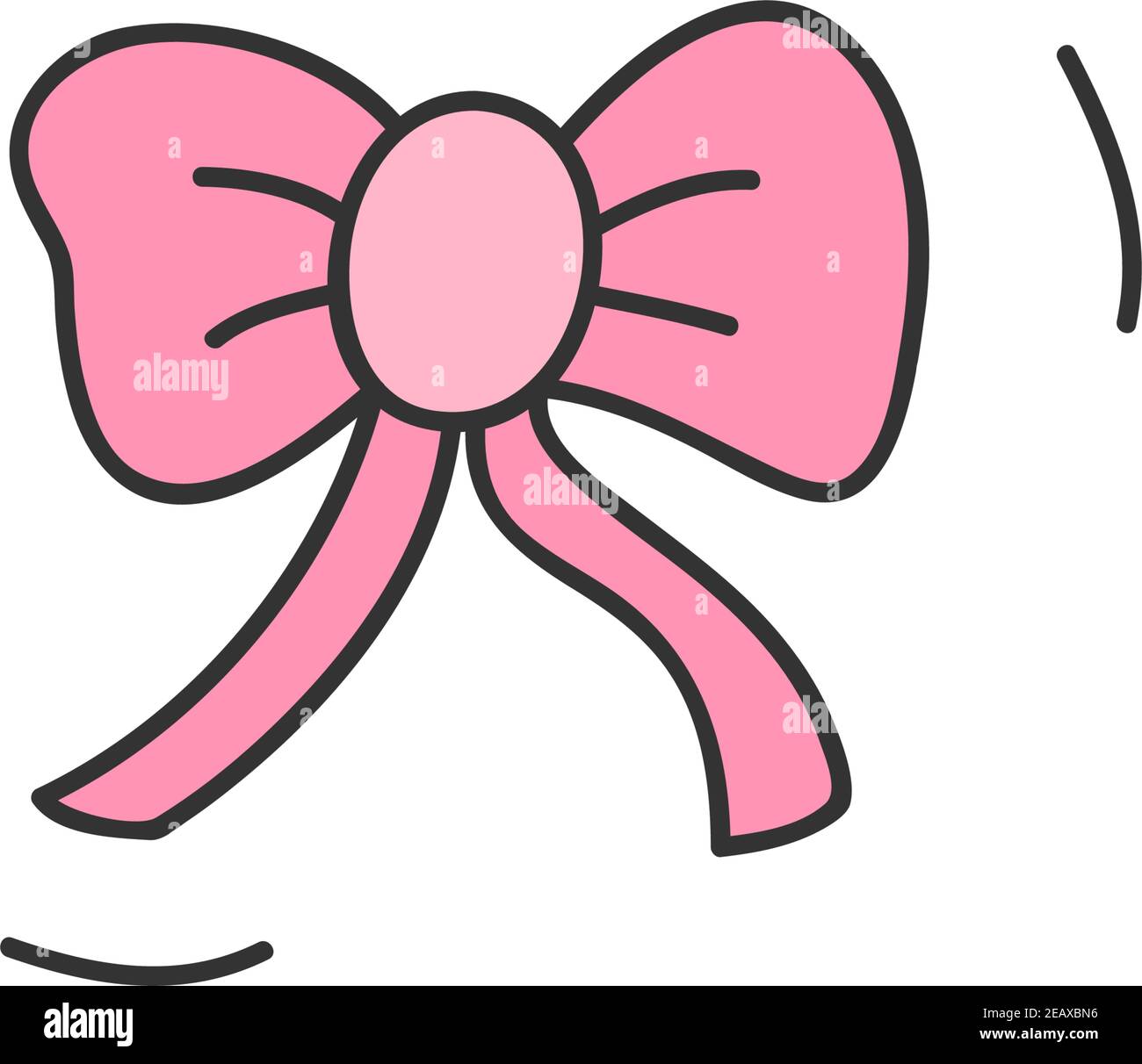 Pink ribbon bow vector illustration. Hand drawn isolated, outlined