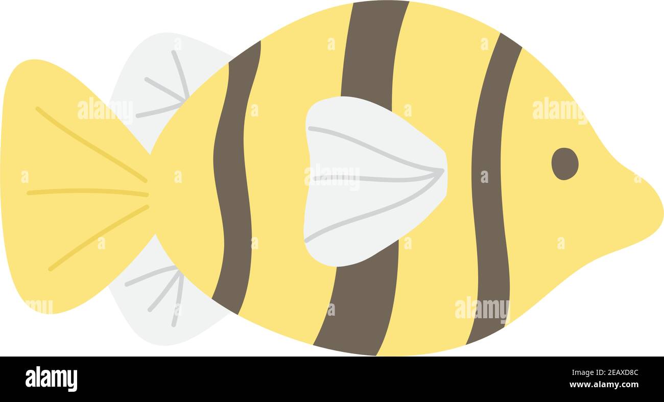 Fish cute vector illustration. Hand drawn ocean, marine, sea yellow