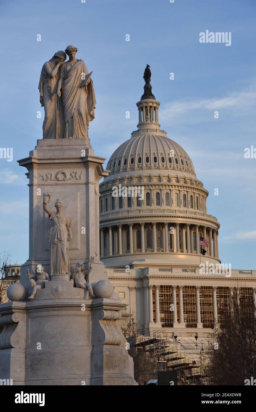 Closeup of Peace monument in front of US Capitol building in Washington DC., USA Stock Photo