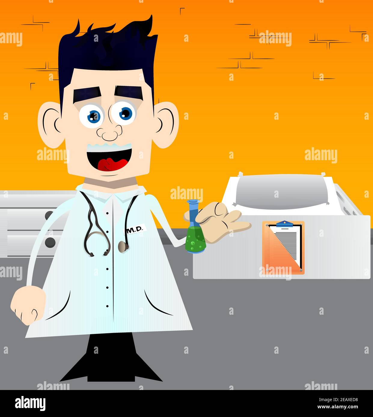Cartoon Scientist Holding Test Tube High Resolution Stock Photography