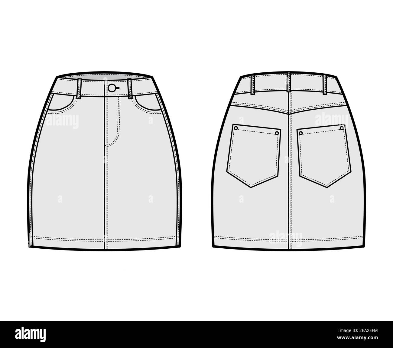 Denim skirt technical fashion illustration with mini length, normal ...