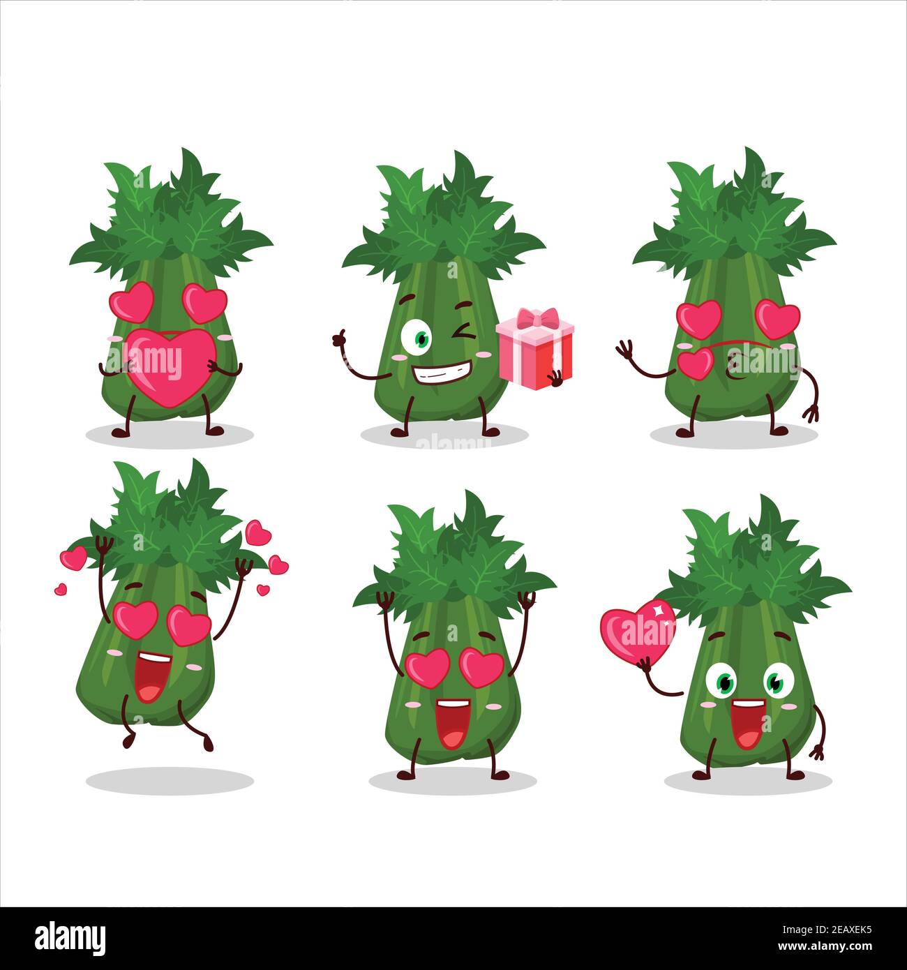 Celery cartoon character with love cute emoticon. Vector illustration