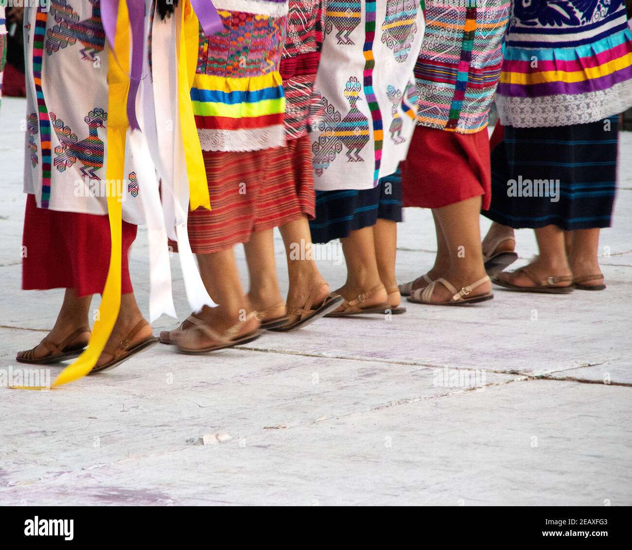 A group of dancers put on an exhibition showcasing various Indigenous tribes dance customs Stock Photo