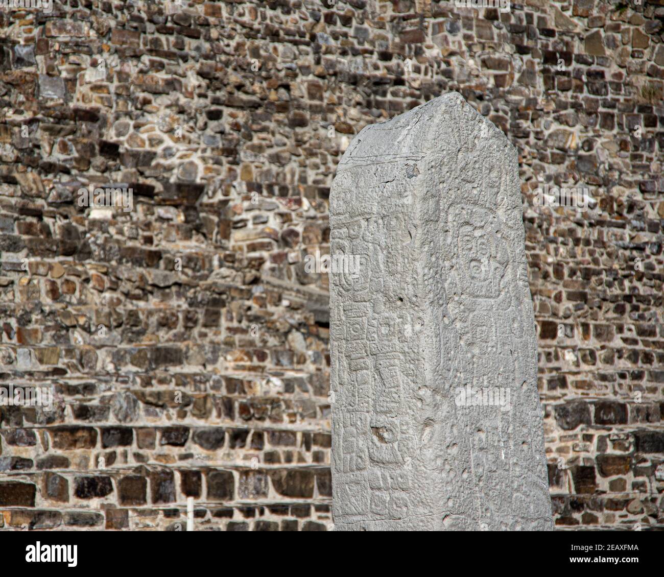 Some of the stelae at the UNESCO World Heritage Site of Monte Albán in Oaxaca, Mexico Stock Photo