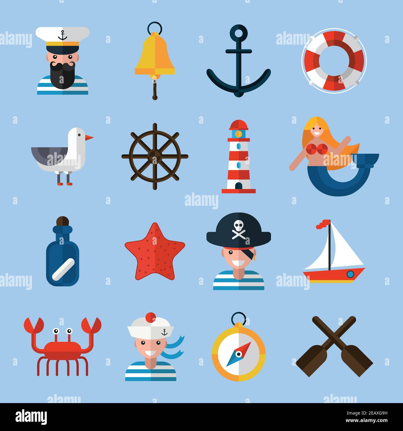 Nautical icons set with sailor anchor lifebelt star fish isolated vector  illustration Stock Vector Image & Art - Alamy
