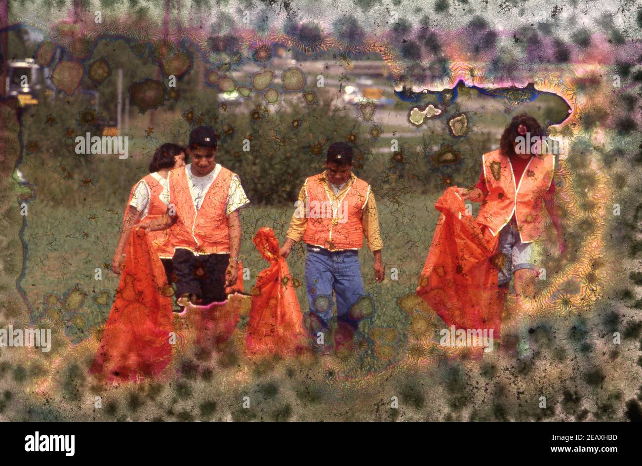 New Braunfels, Texas USA: Students in high school ROTC program participate in volunteer project of cleaning up roadside litter. ©Bob Daemmrich BAD3238D Stock Photo