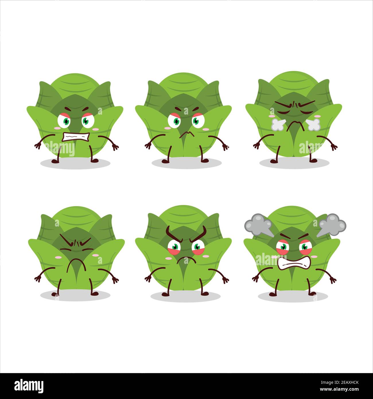 Savoy cabbage cartoon character with various angry expressions. Vector ...