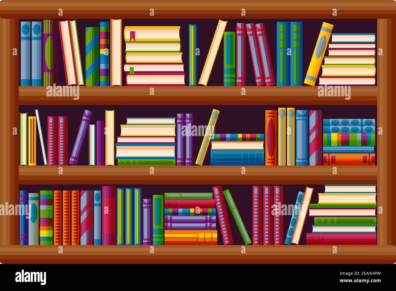 Bookcase in the library. Bestseller in cartoon style. Vector