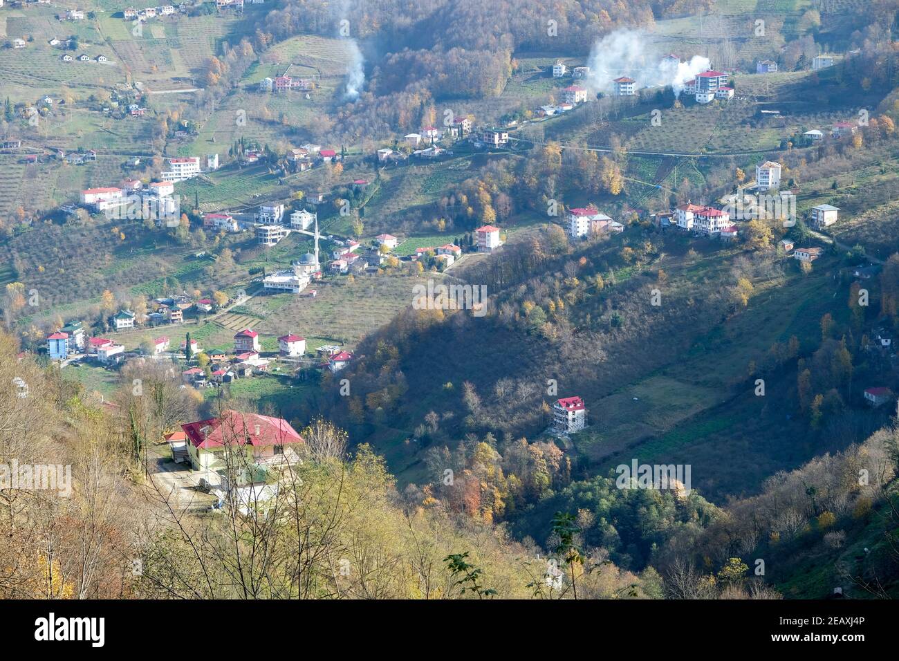 view from akçaabat kuruçam village to the Şinik organized industry site in trabzon Stock Photo