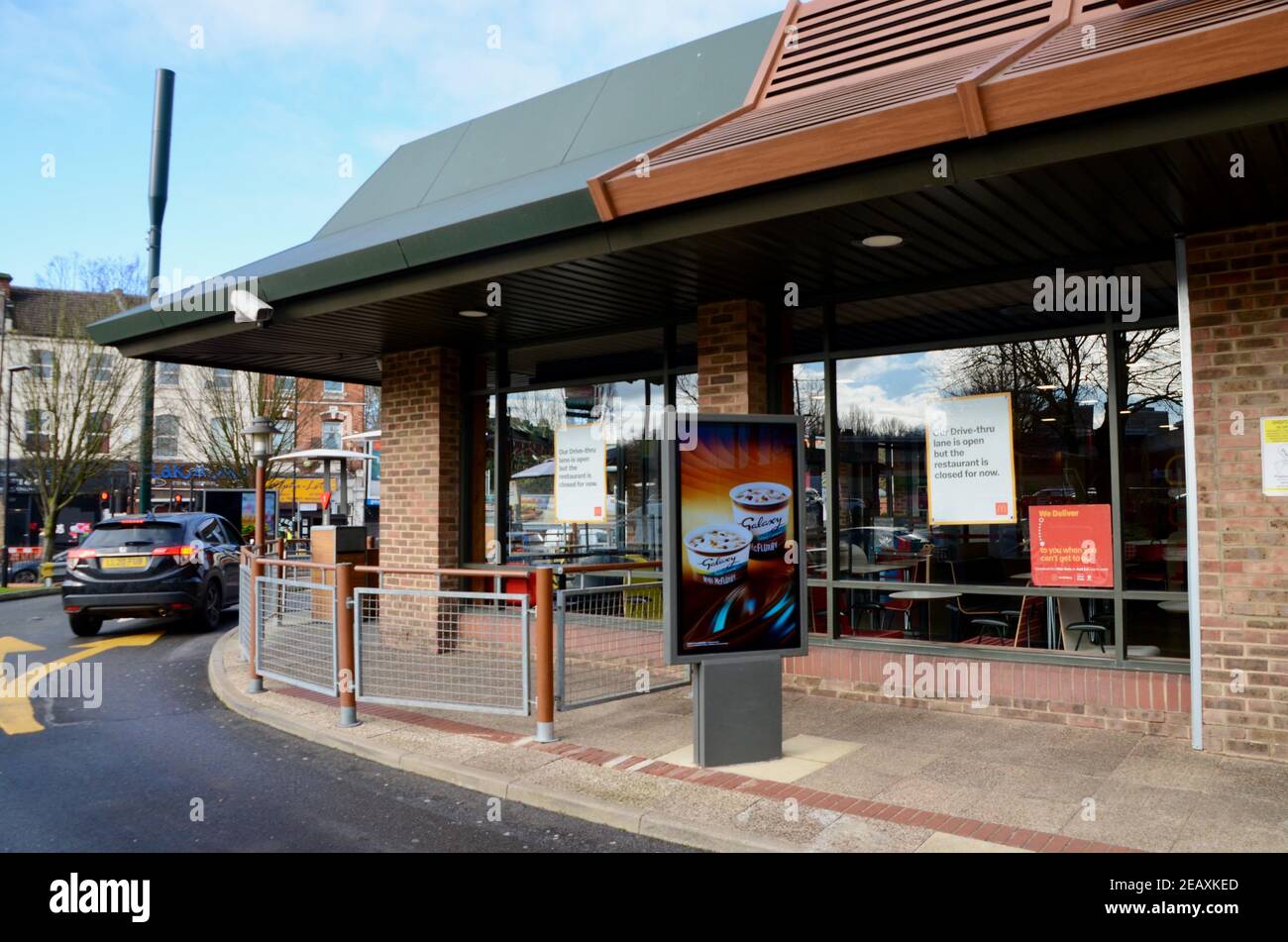 macdonalds restaurant with drive through only due to coivd19 pandemic london england Stock Photo