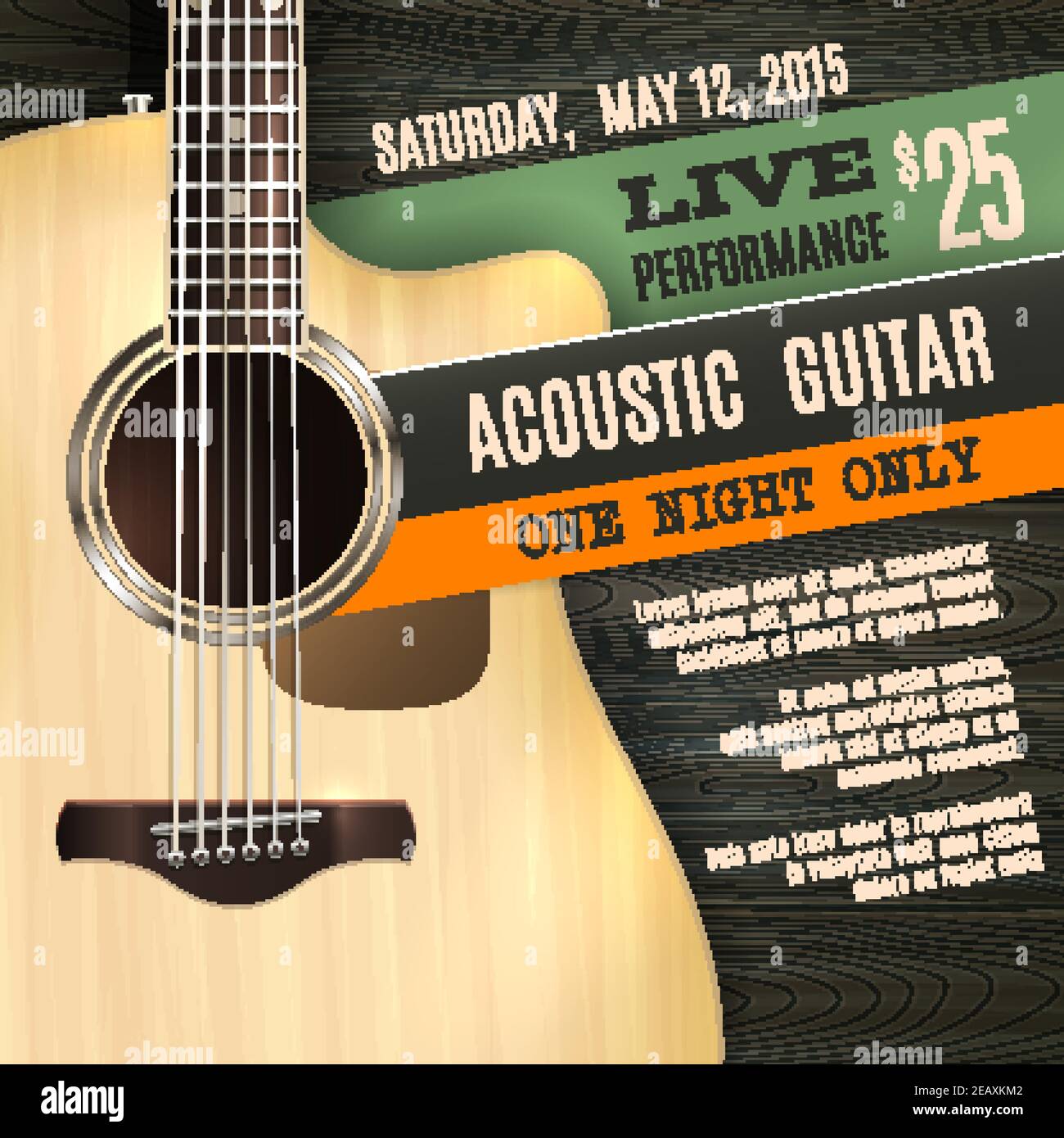 Indie musician concert show poster with acoustic guitar vector illustration Stock Vector