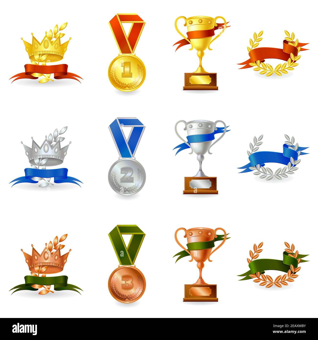 Set of colored victory awards and prize medals isolated vector