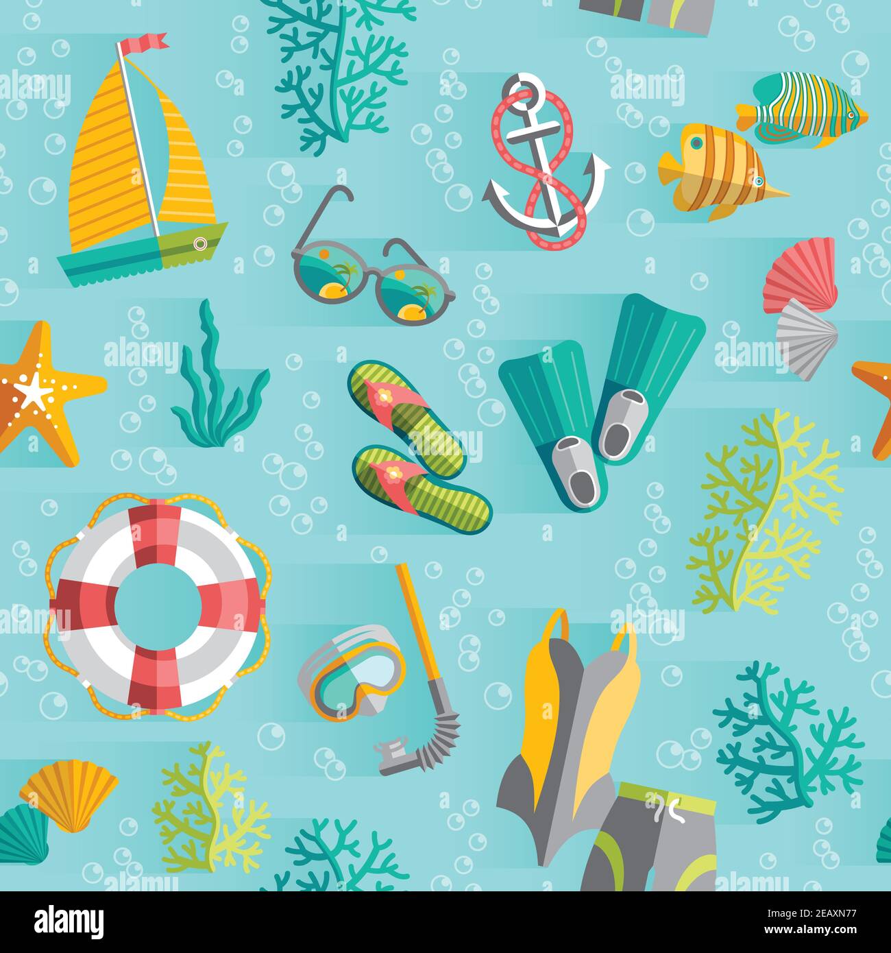Tropical island vacation souvenir wrap paper seamless pattern with ...