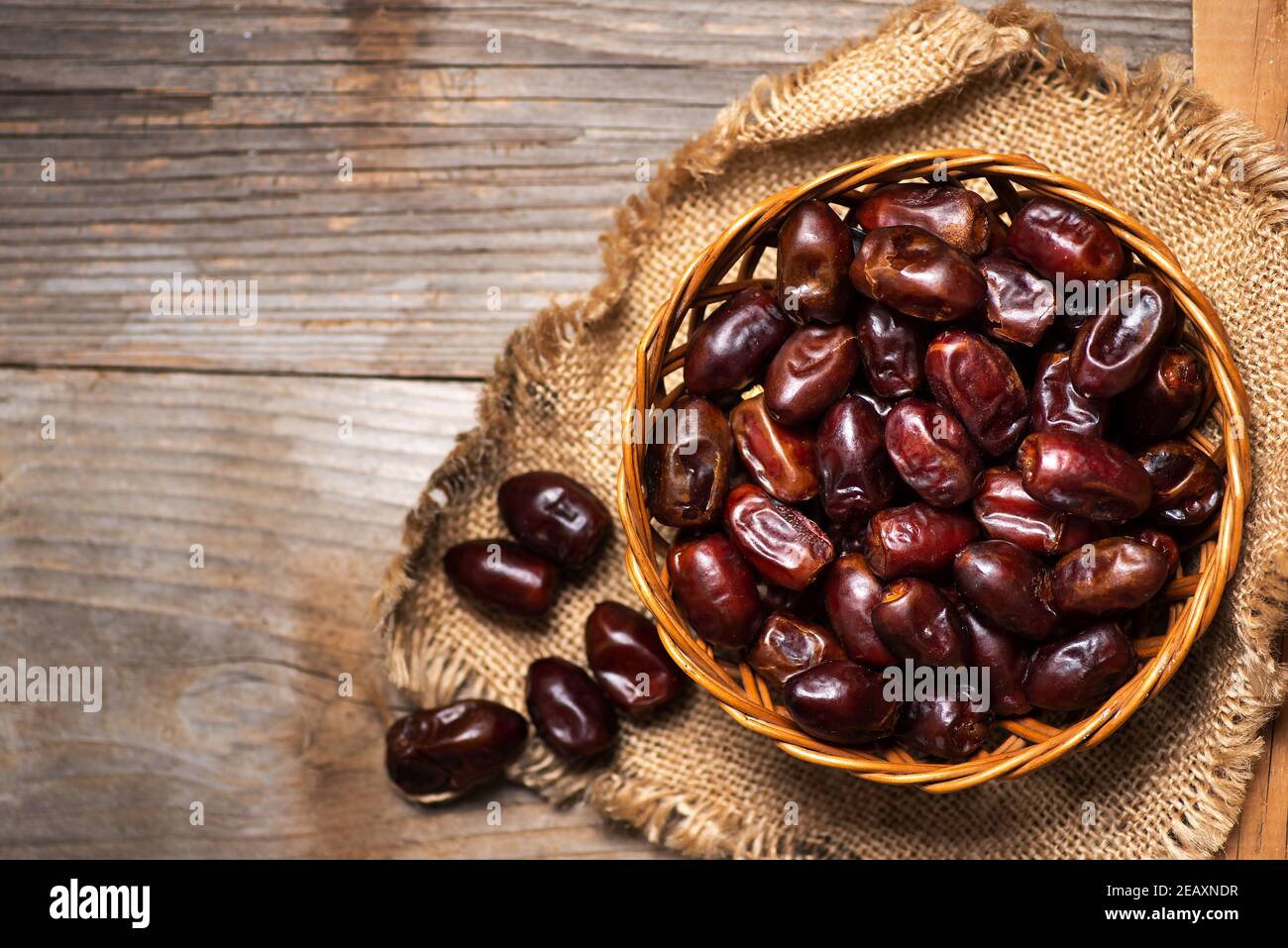 Date fruits in a bowl top view with copy space Stock Photo