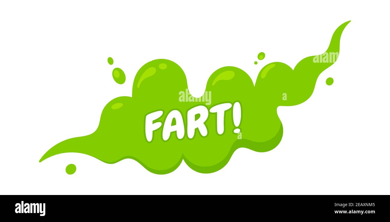 Smelling green cartoon fart cloud flat style design vector illustration with text fart. Bad