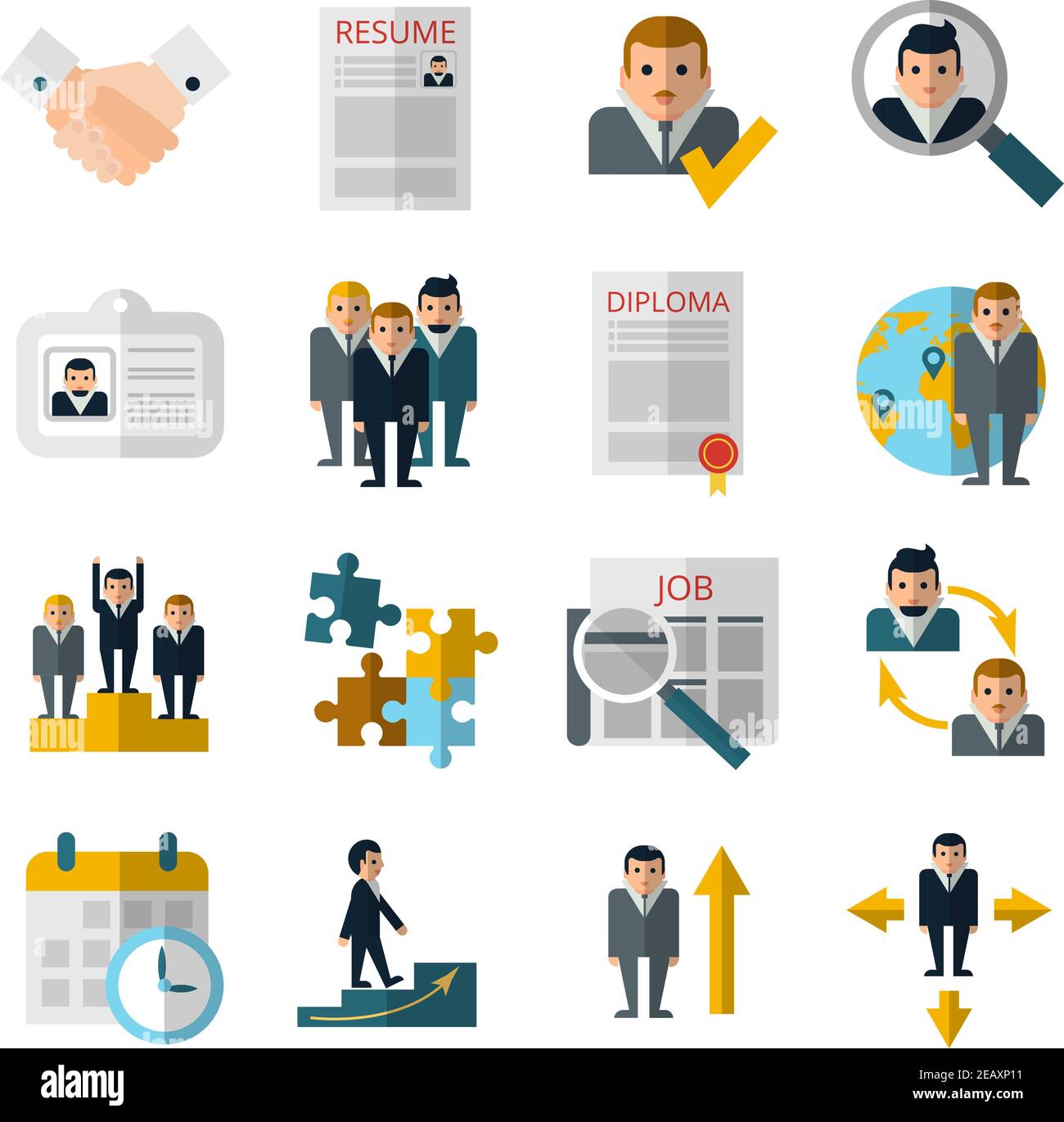Human resources personnel recruitment strategy flat icons set with ...