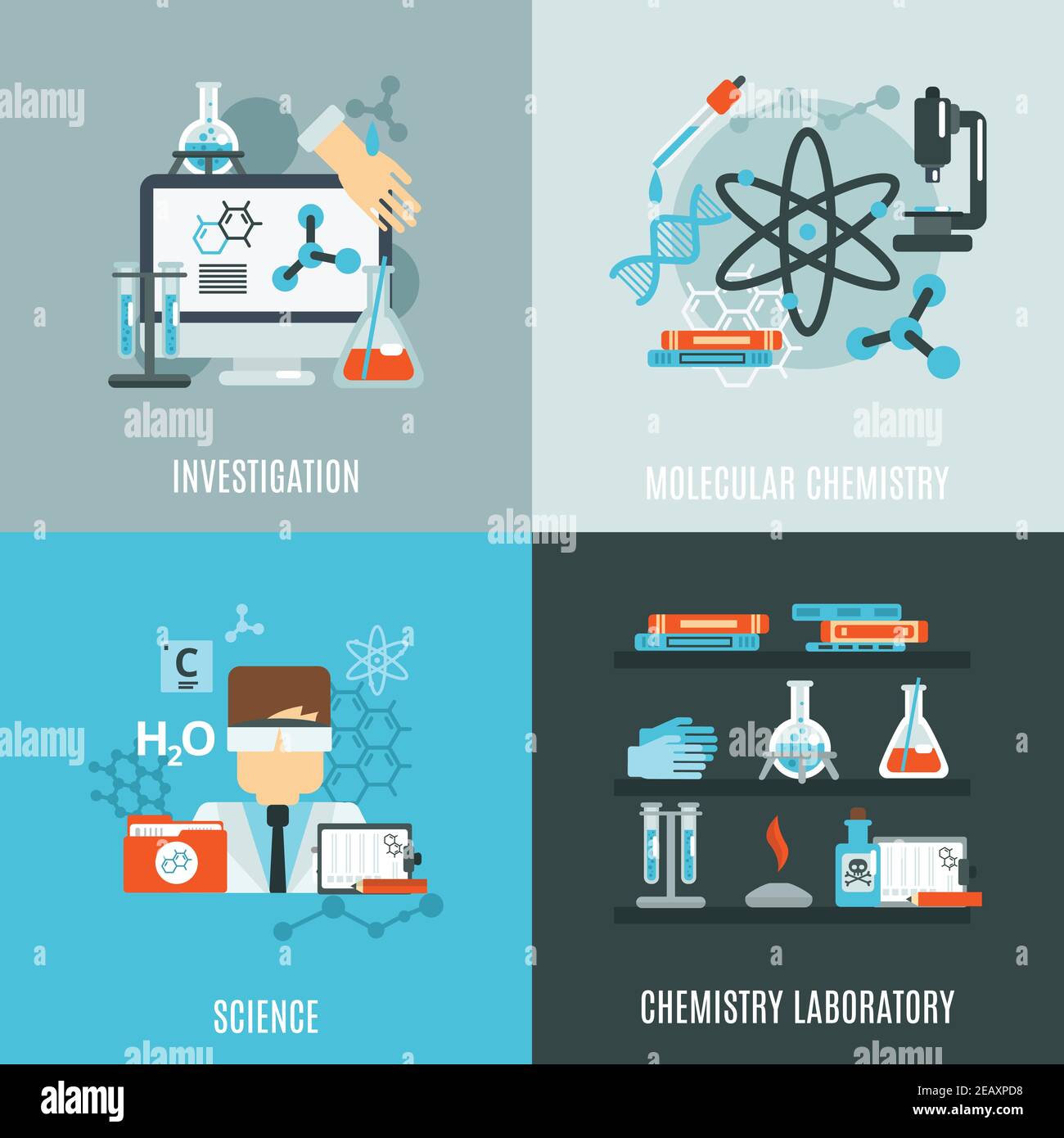 Chemistry science design concept with investigation laboratory flat