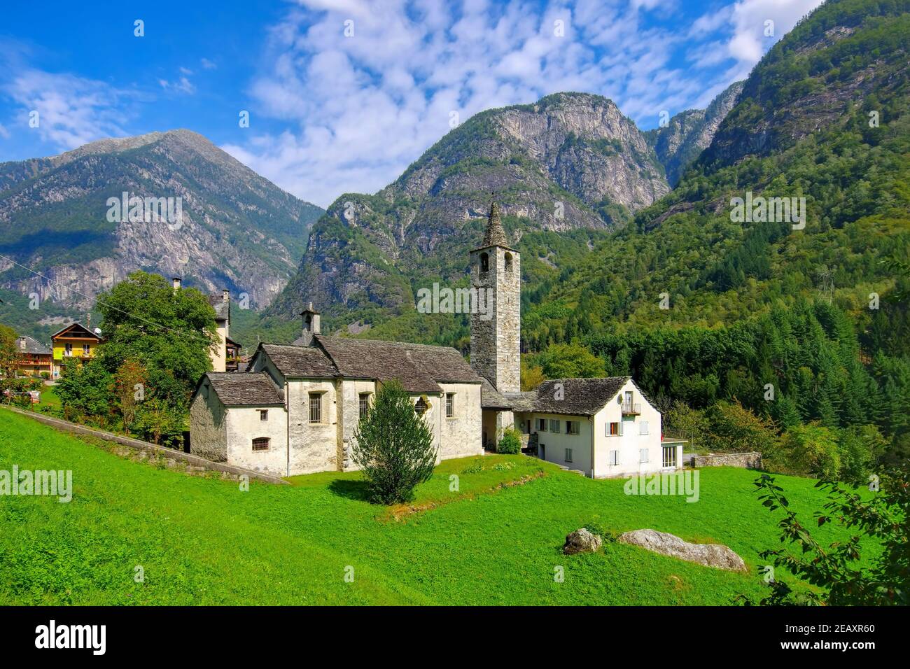 church Santa Maria di Loreto Broglio in the Maggia Valley (Val Lavizzara), Ticino in Switzerland, Europe Stock Photo