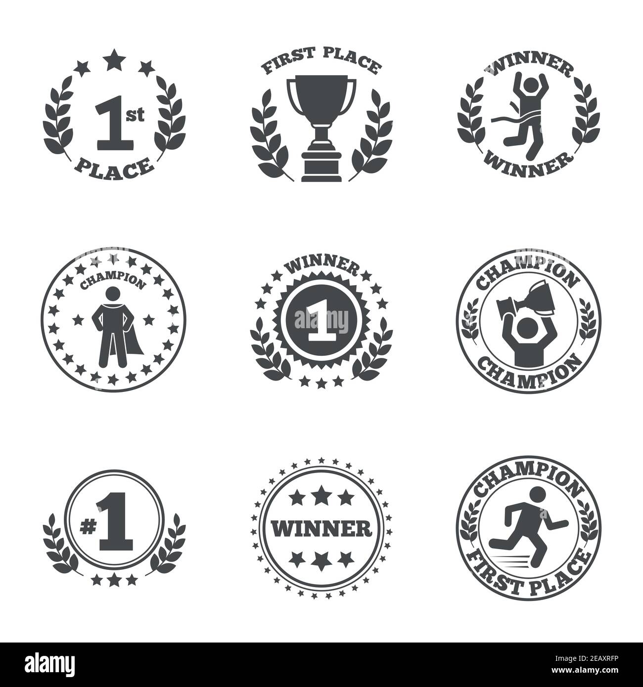First place emblem and winner ribbons labels set vector illustration Stock Vector