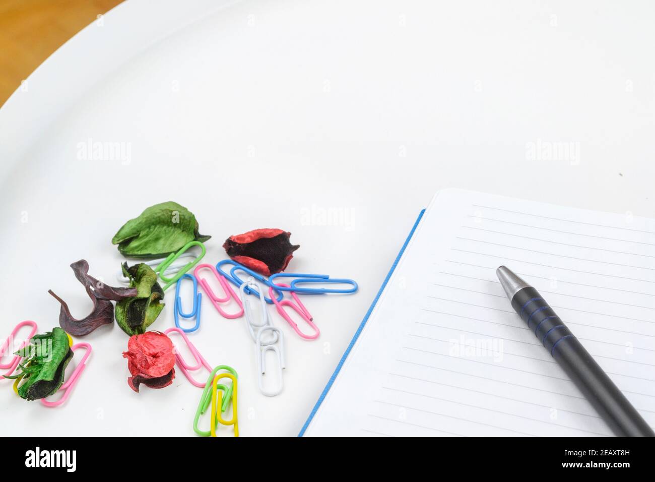 Office supplies on white table Stock Photo