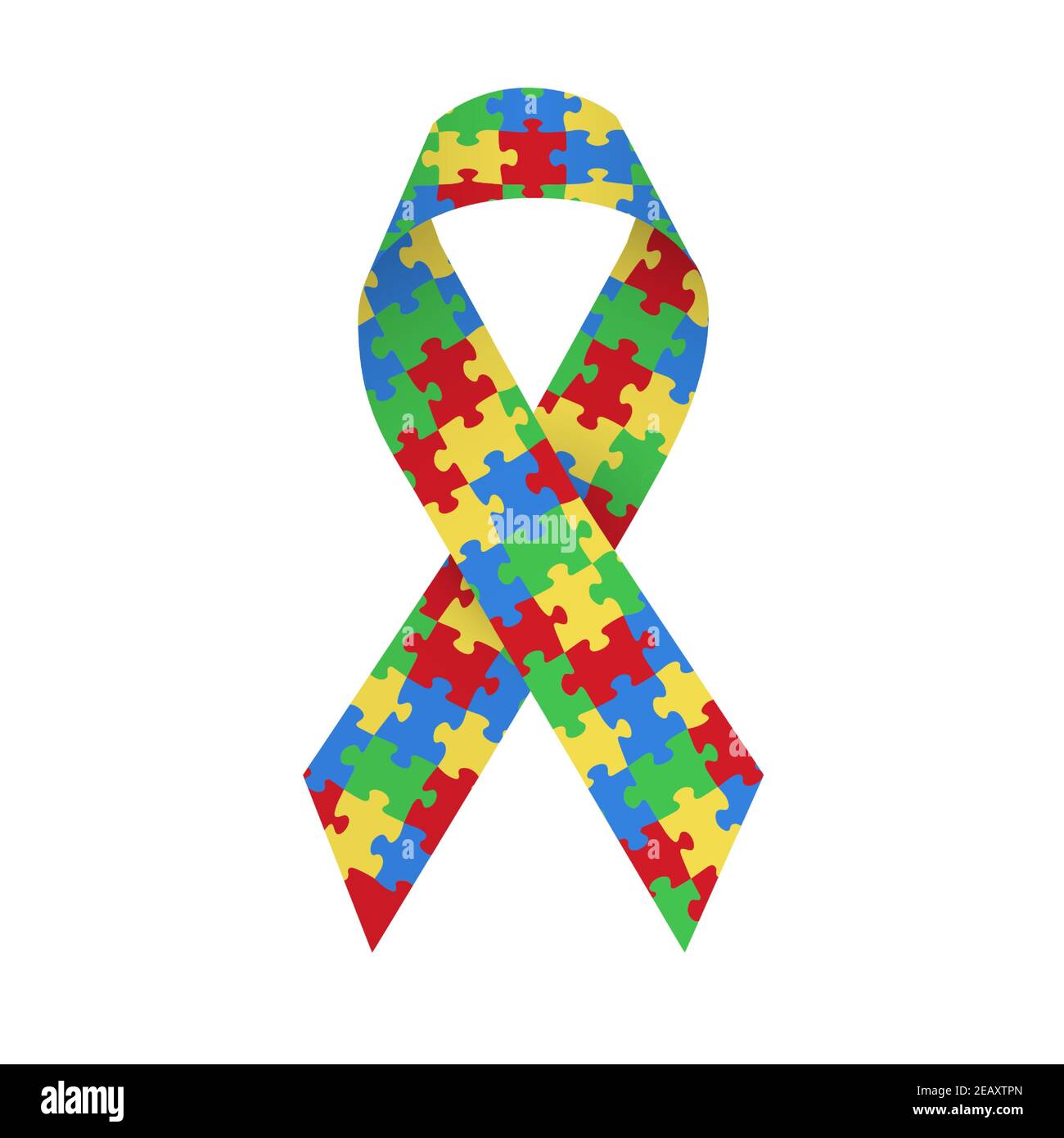 Colorful satin puzzle ribbon as symbol autism awareness. Isolated vector illustration Stock Vector