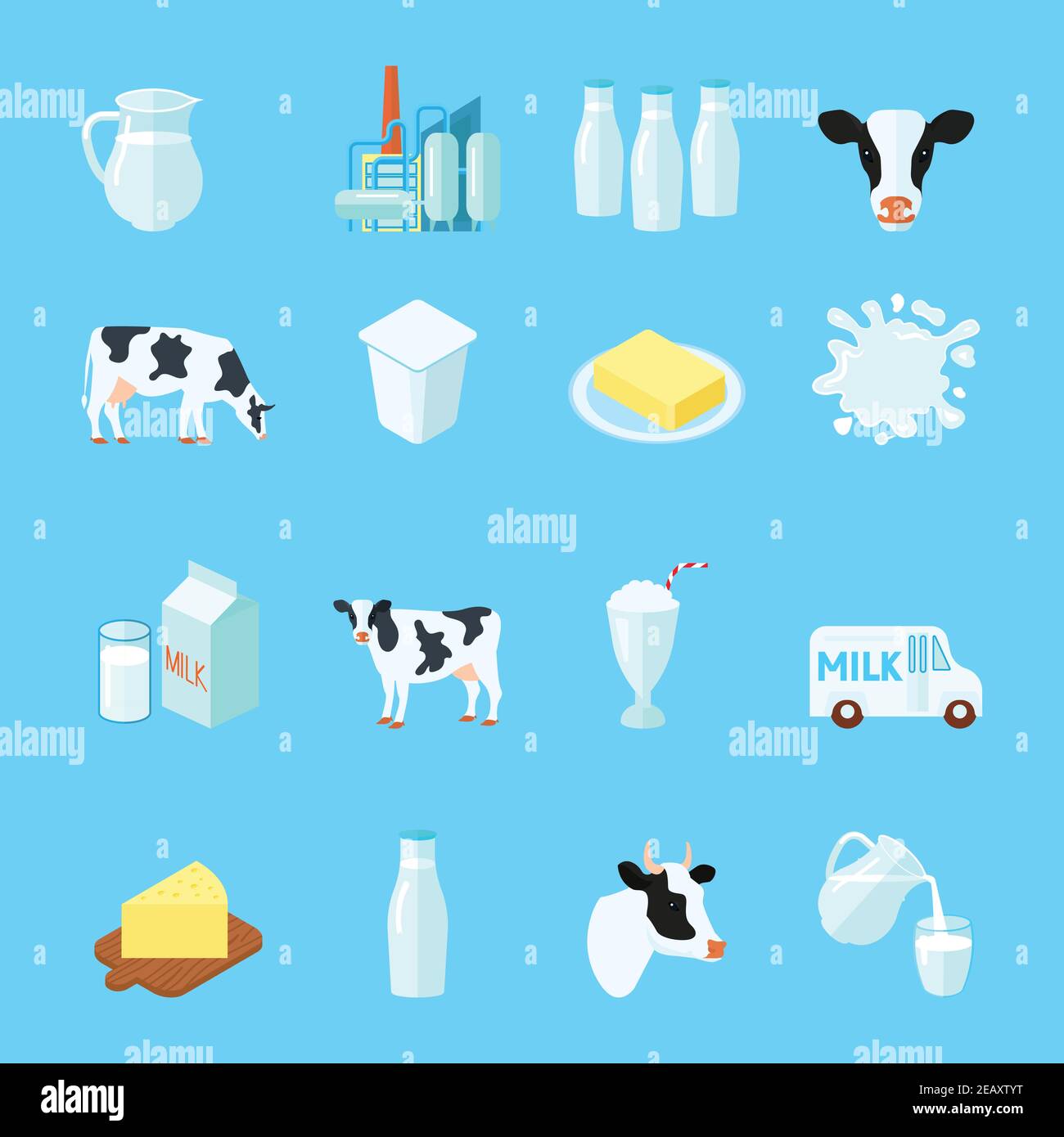 Milk icons flat set with cow butter cheese isolated vector illustration ...