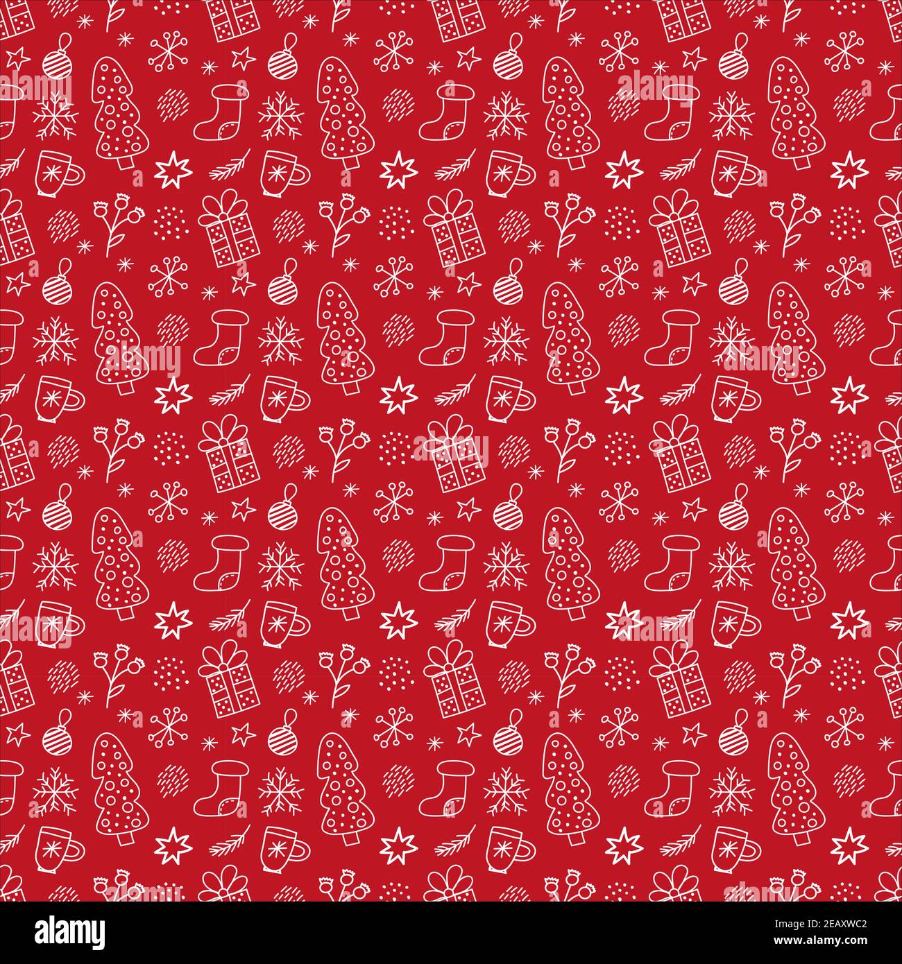 Christmas seamless pattern with hand drawn illustrations in doodle ...