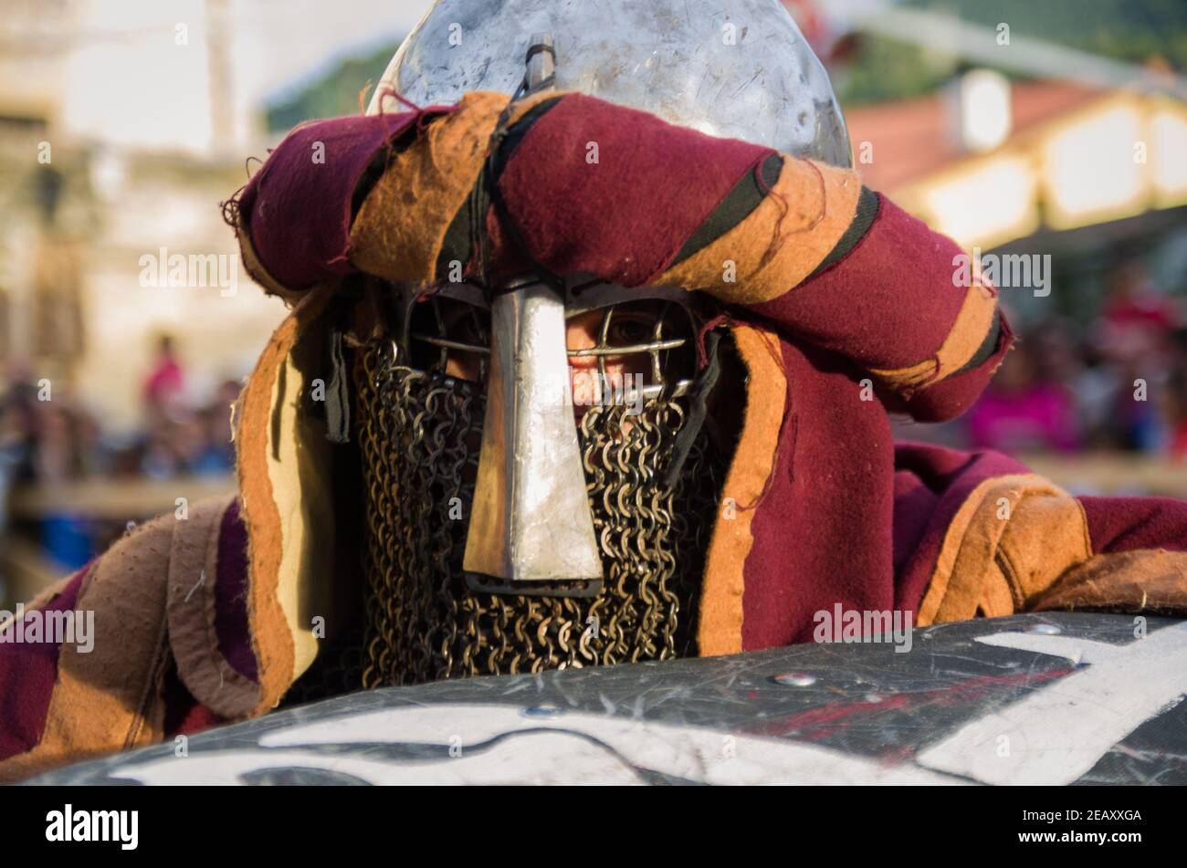 Combatant at the Artziniega Medieval Fair in 2016 in the Basque Country, Spain Stock Photo