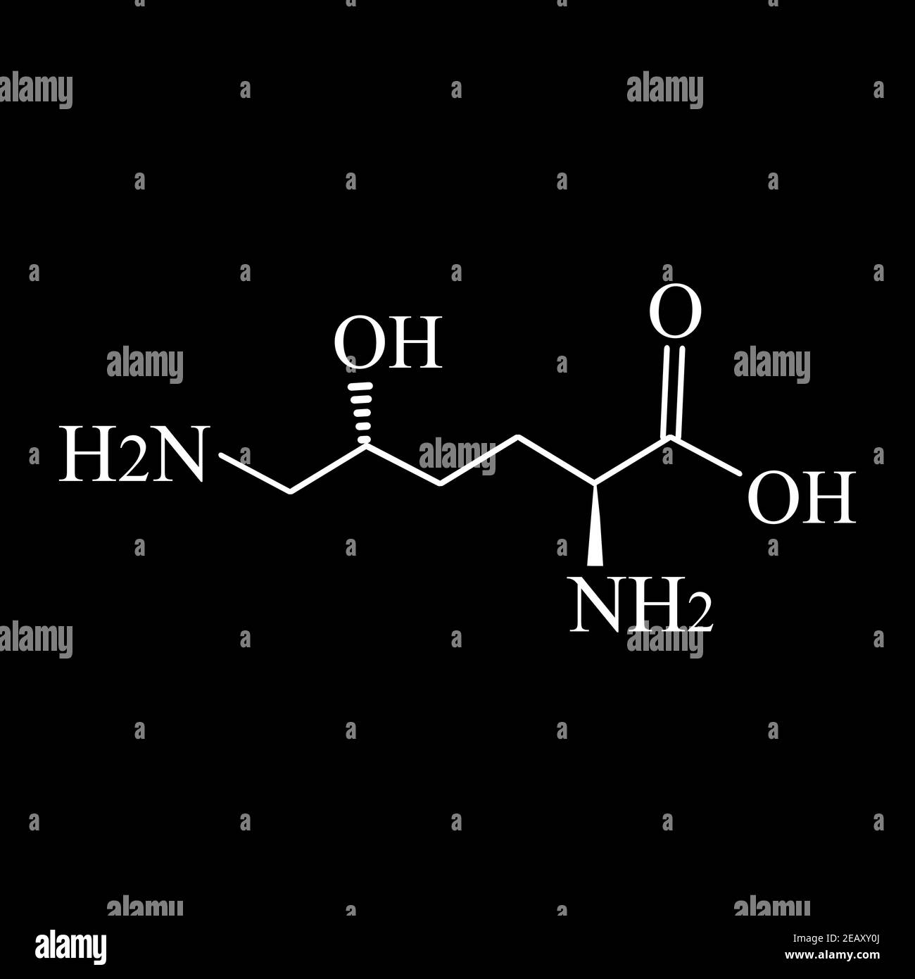 Hydroxylysine is an amino acid. Chemical molecular formula Hydroxylysine amino acid. Vector illustration on isolated background Stock Vector