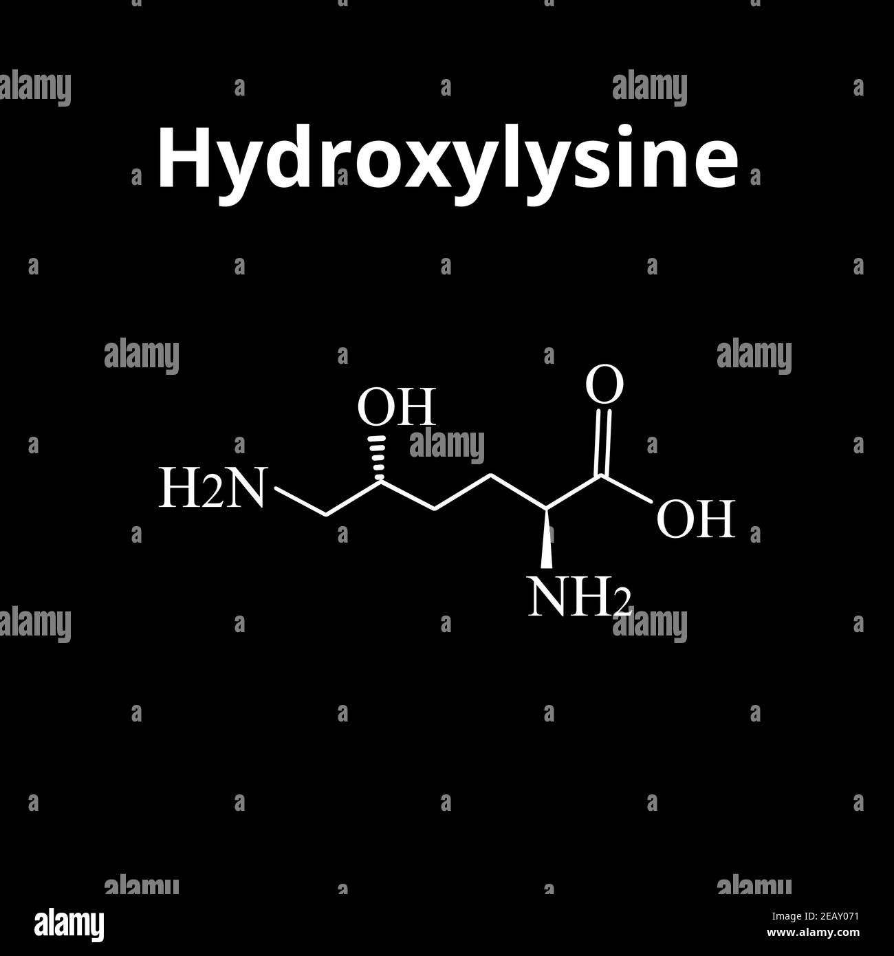 Hydroxylysine is an amino acid. Chemical molecular formula Hydroxylysine amino acid. Vector illustration on isolated background Stock Vector