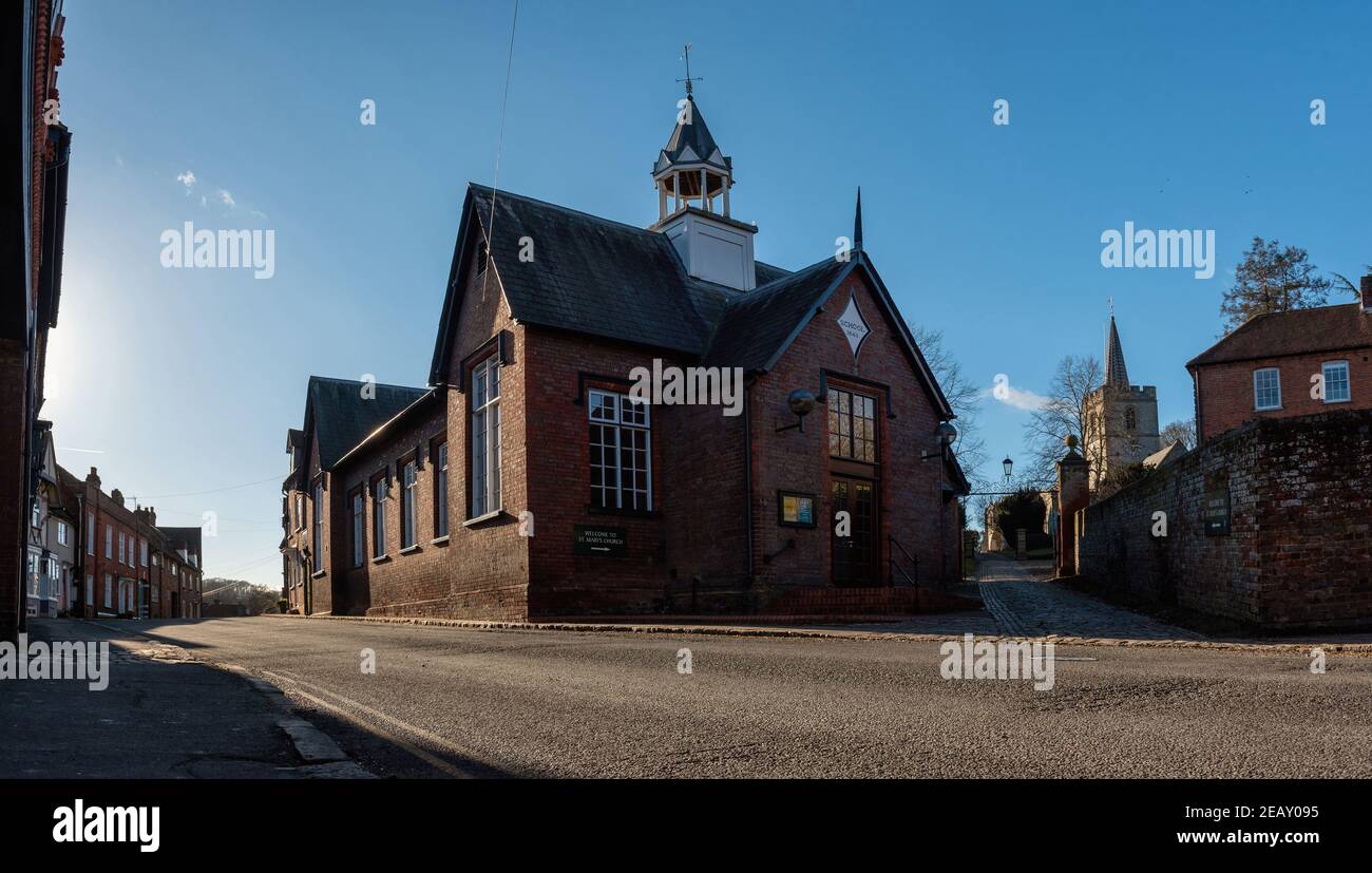 Panoramic view on empty Chesham with Church Street and St Mary's Church, Buckinghamshire, England Stock Photo