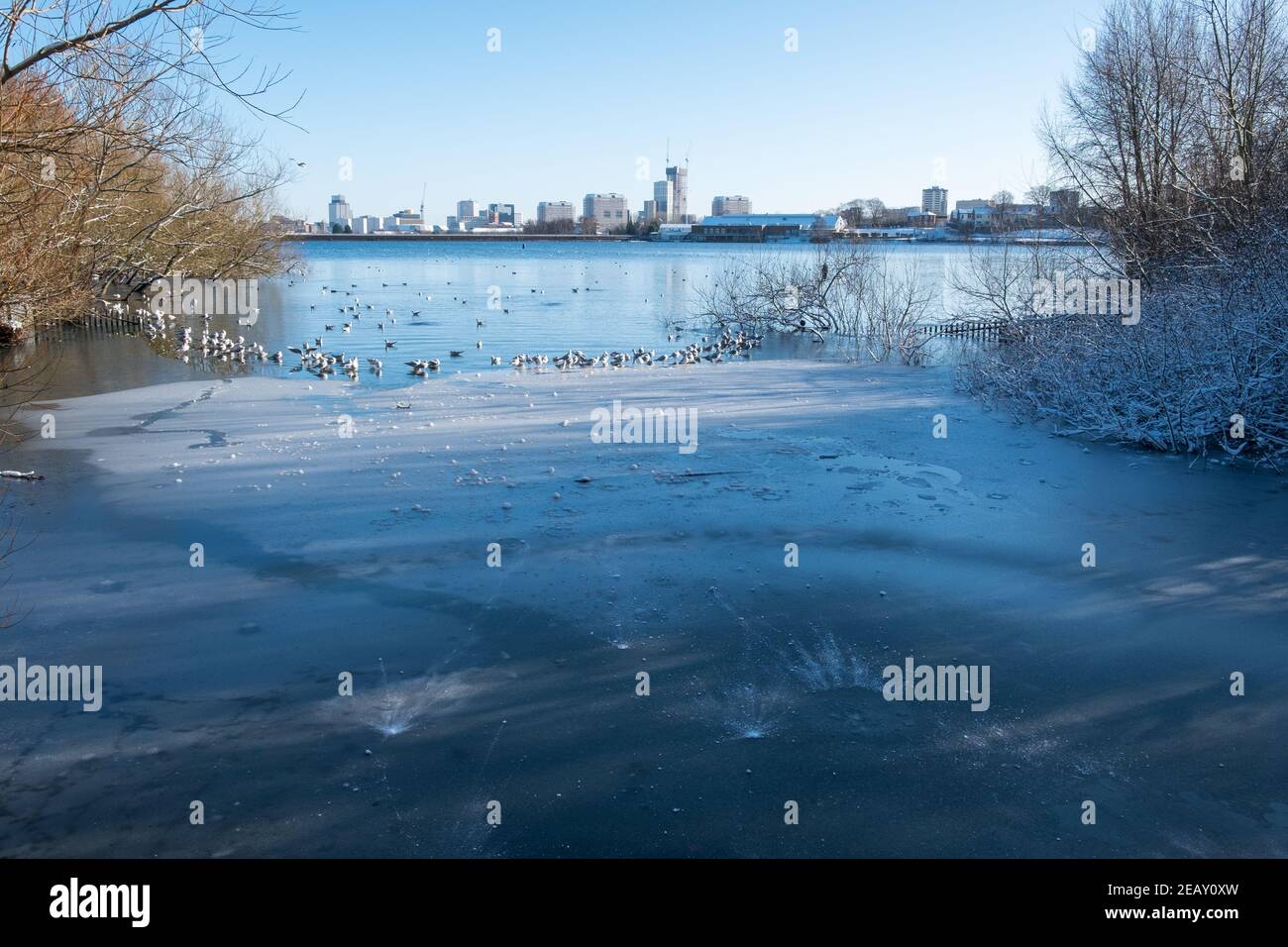Edgbaston reservoir in Birmingham on a cold winter's day Stock Photo