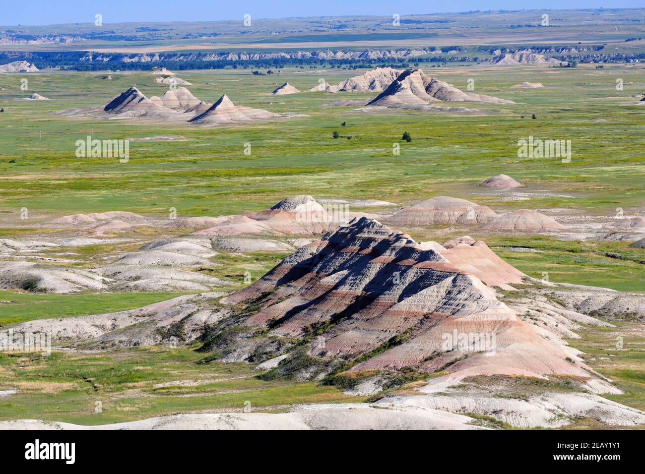 White River Valley, Badlands National Park, South Dakota. From the overlook one can see the Rim area and prairie to the south Stock Photo
