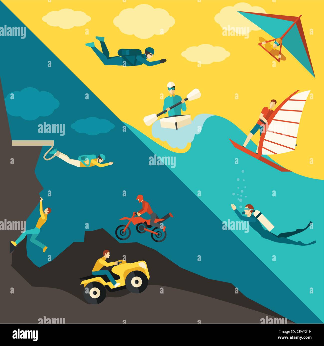 Extreme sports corner set with summer outdoor adventure activity isolated vector illustration